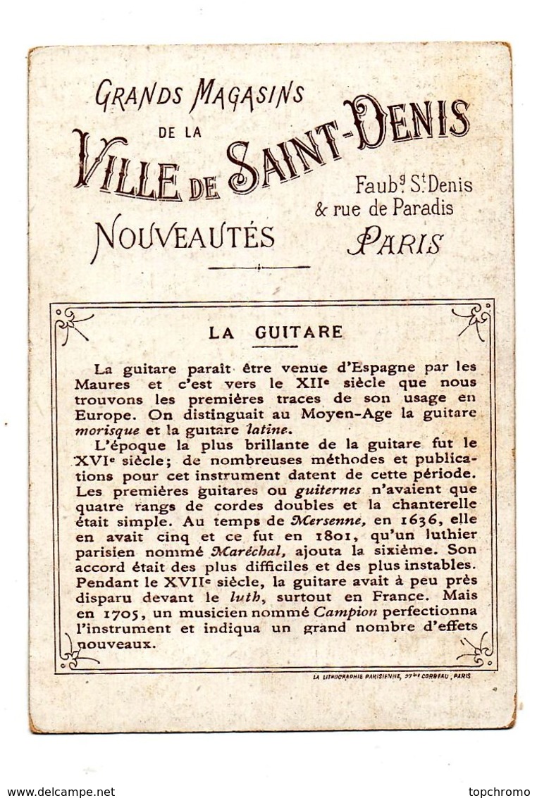 CHROMO Magasins Ville De St Denis Musique Instrument La Guitare Etudiant Espagnol Espagne Couple Habits Tradionnels - Autres & Non Classés