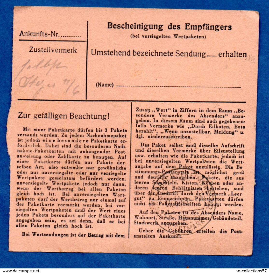 Colis Postal  -   Départ  Sarrebourg  1/6/1943 - Lettres & Documents