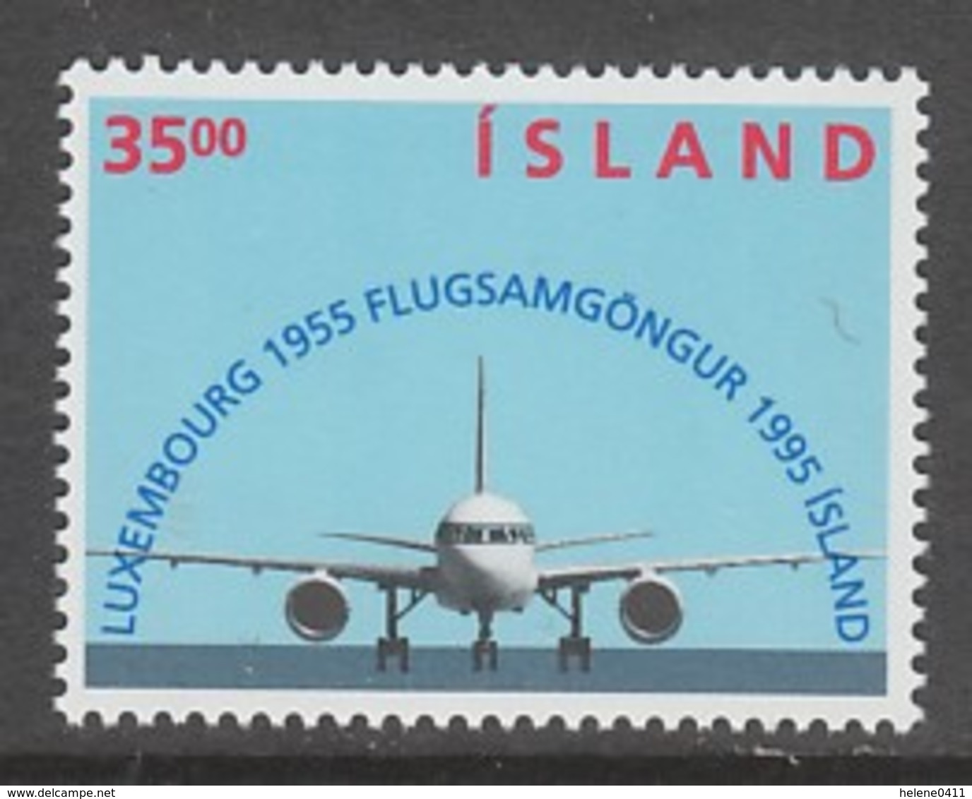 TIMBRE NEUF D'ISLANDE - 40E ANNIVERSAIRE DE LA LIAISON AERIENNE ISLANDE-LUXEMBOURG N° Y&T 783 - Avions