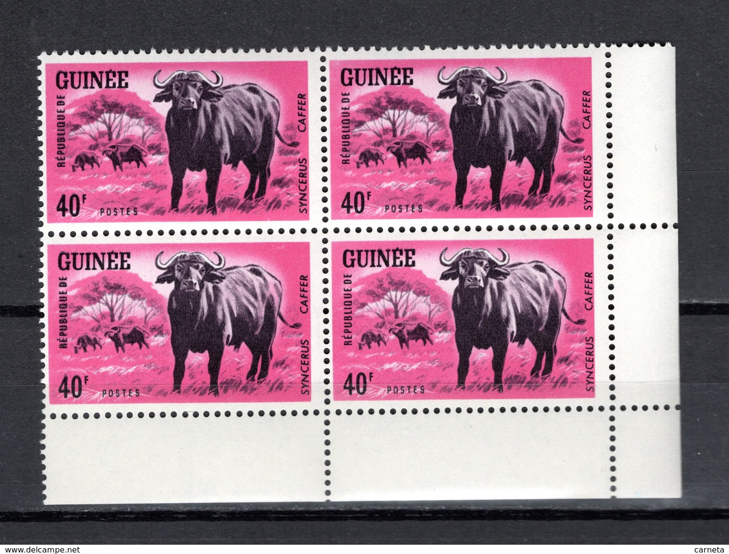 GUINEE N° 204 BLOC DE QUATRE  NEUF SANS CHARNIERE COTE 4.00€  ANIMAUX BUFFLE - Guinée (1958-...)