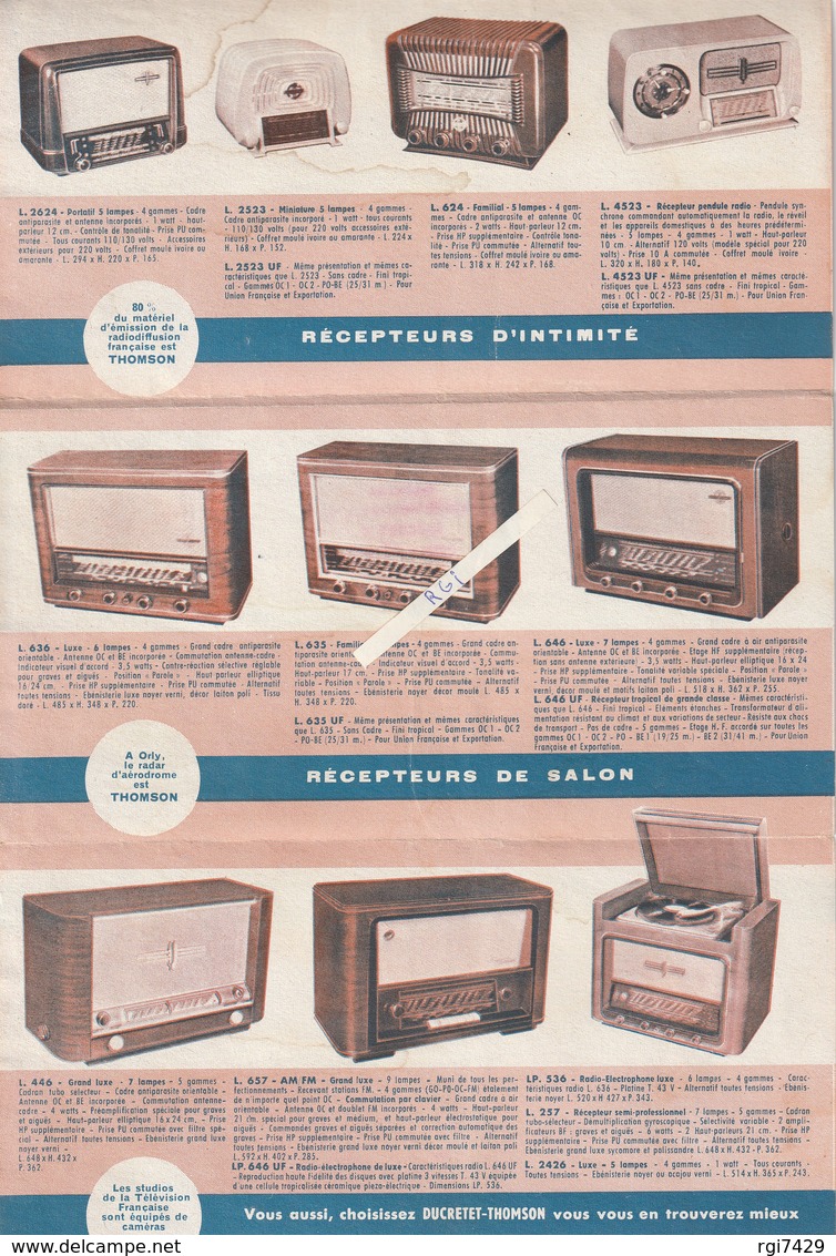 Postes De Radio--electrophones Ducretet Thomson--depliant Catalogue 4 Volets - Non Classés