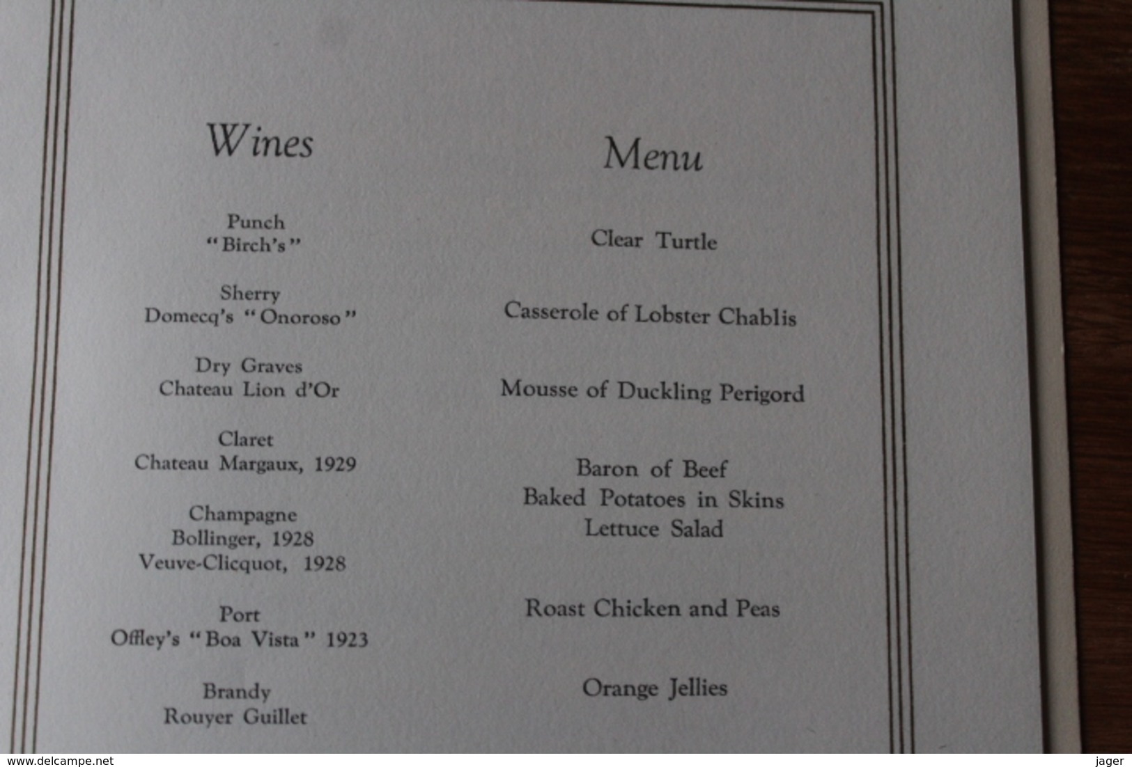 Menu  1939 President De La Republique London Corporation - Menú