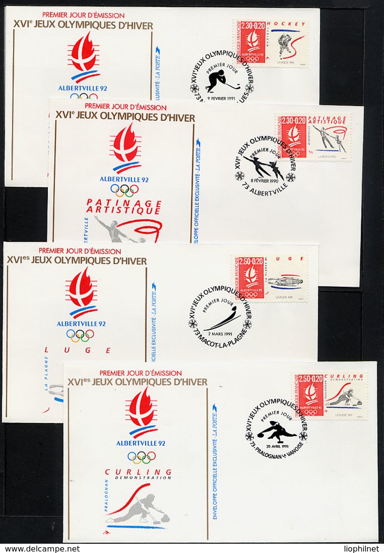 FRANCE 1992, JO Albertville, 11 Enveloppes Premier Jour, Disciplines Sportives Et Logo / FDC - Hiver 1992: Albertville