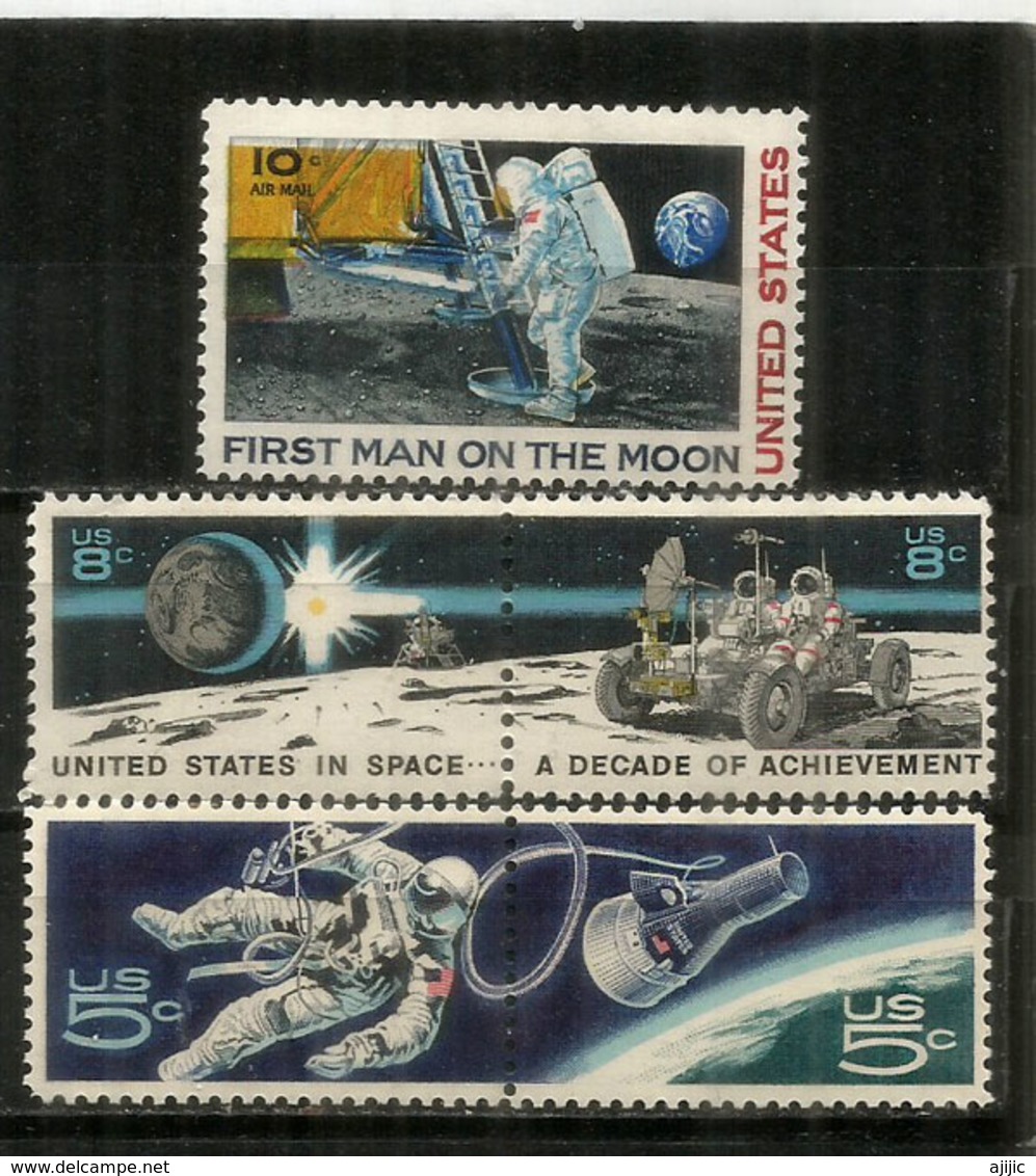 USA. Historic Space Walk By Edward White June 1965 & Neil Armstrong On The Moon, 5 Timbres Neufs ** - América Del Norte