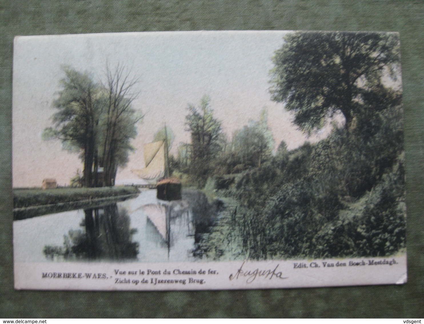 MOERBEKE WAAS - ZICHT OP DE IJZERENWEG BRUG 1906 ( Gekleurd - Schip - 2 Scans ) - Moerbeke-Waas