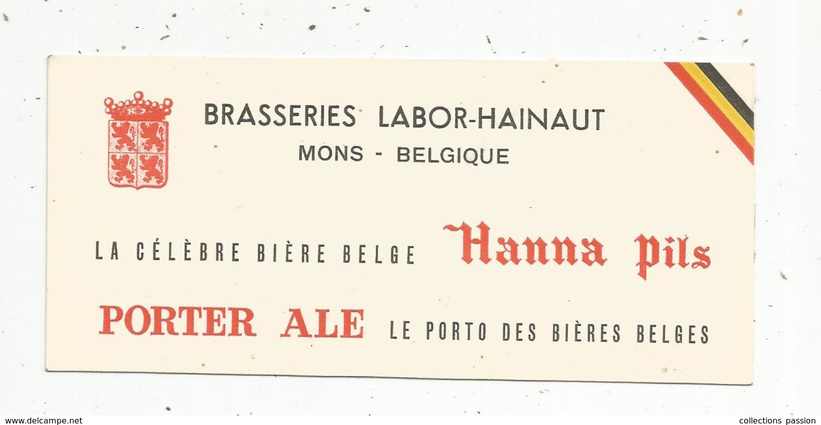 Carte De Visite , BRASSERIES LABOR-HAINAUT ,Belgique ,Mons ,HANNA PILS ,bière, PORTO ALE - Cartes De Visite