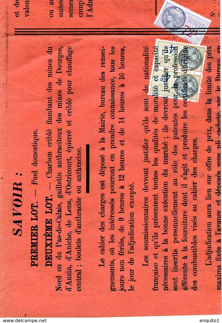 Timbre Fiscal:  Timbre Fiscal Type "Série Unifiée" Sur Affiche Entière - Autres & Non Classés