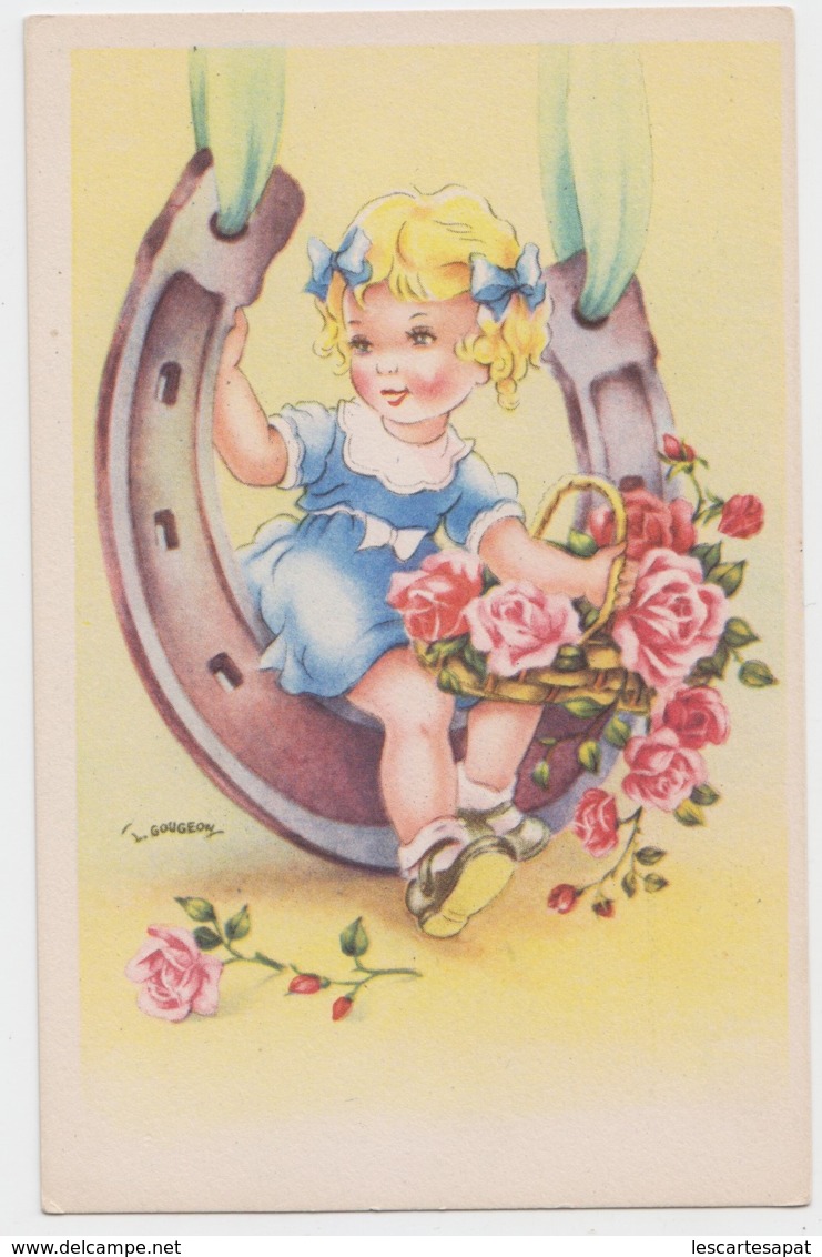 Cpa Illustrateur GOUGEON Enfant Et Roses( Lot Pat 24) - Gougeon