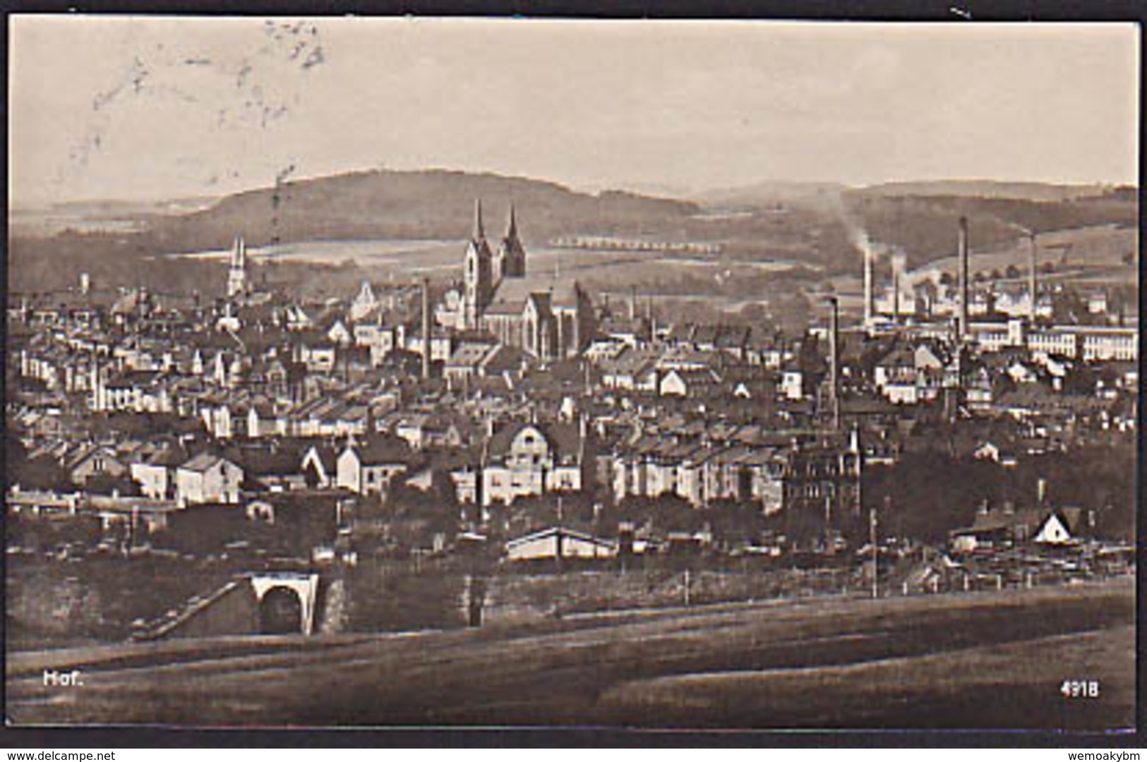 AK Hof I.Bayern Fotokarte Total Mit Fabrikanlagen Kirchen Vom 8.10.26 - Hof