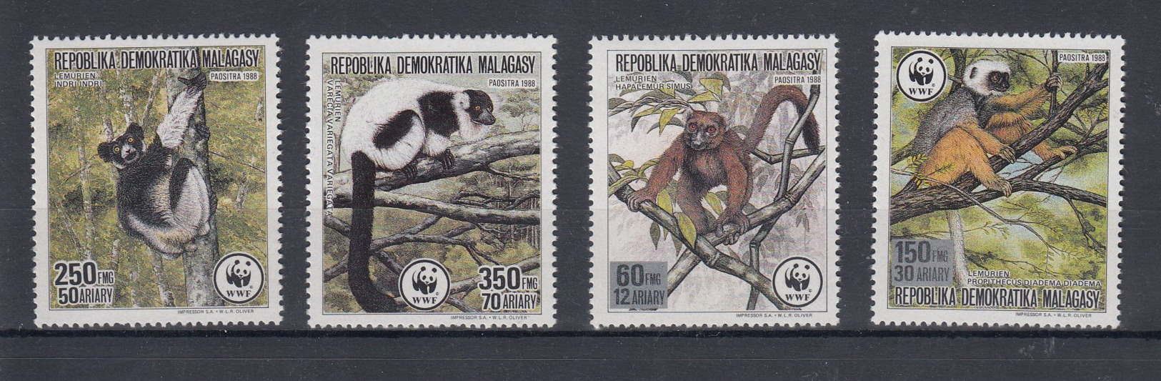 Madagasar (BBK) Michel Cat.No. Mnh/** 1110/1113 Wwf Monkey - Madagascar (1960-...)