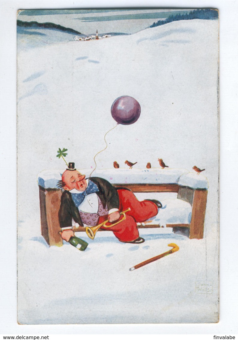 Illustration John Wills  (clown, Banc, Ballon, Neige, Treffle , Oiseaux) - Wills, John