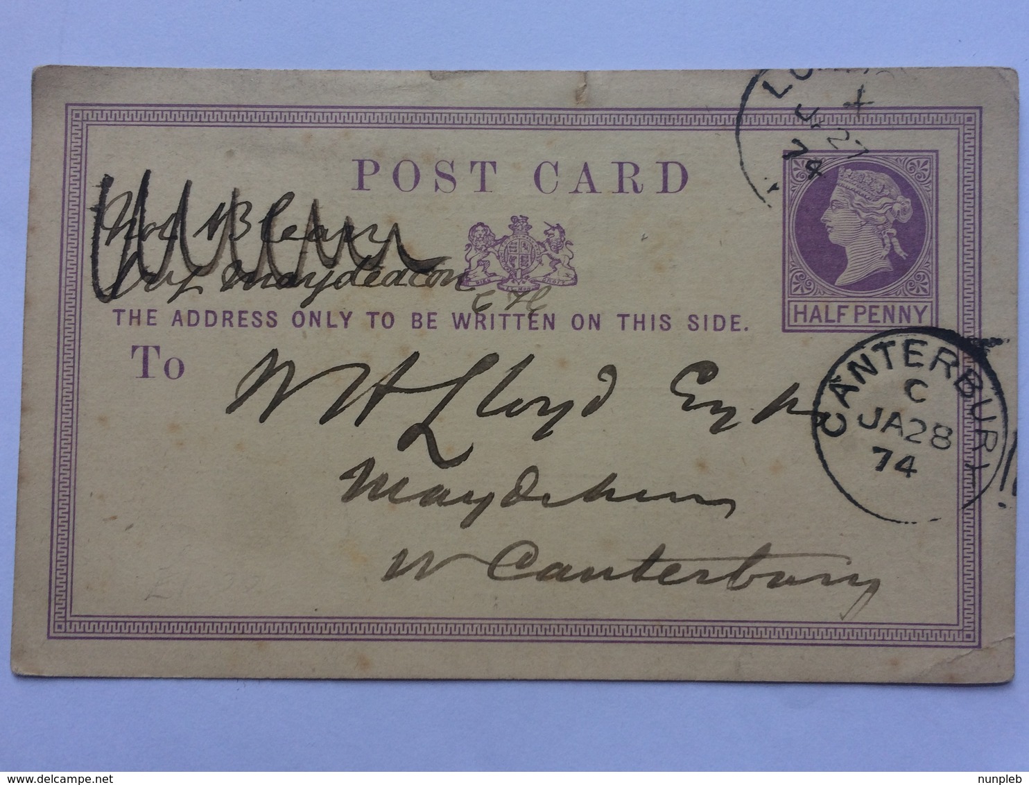 GB - Victoria Pre-paid Postcard 1874 To Canterbury - `The Peninsular And Oriental Steam Navigation Company` - Covers & Documents