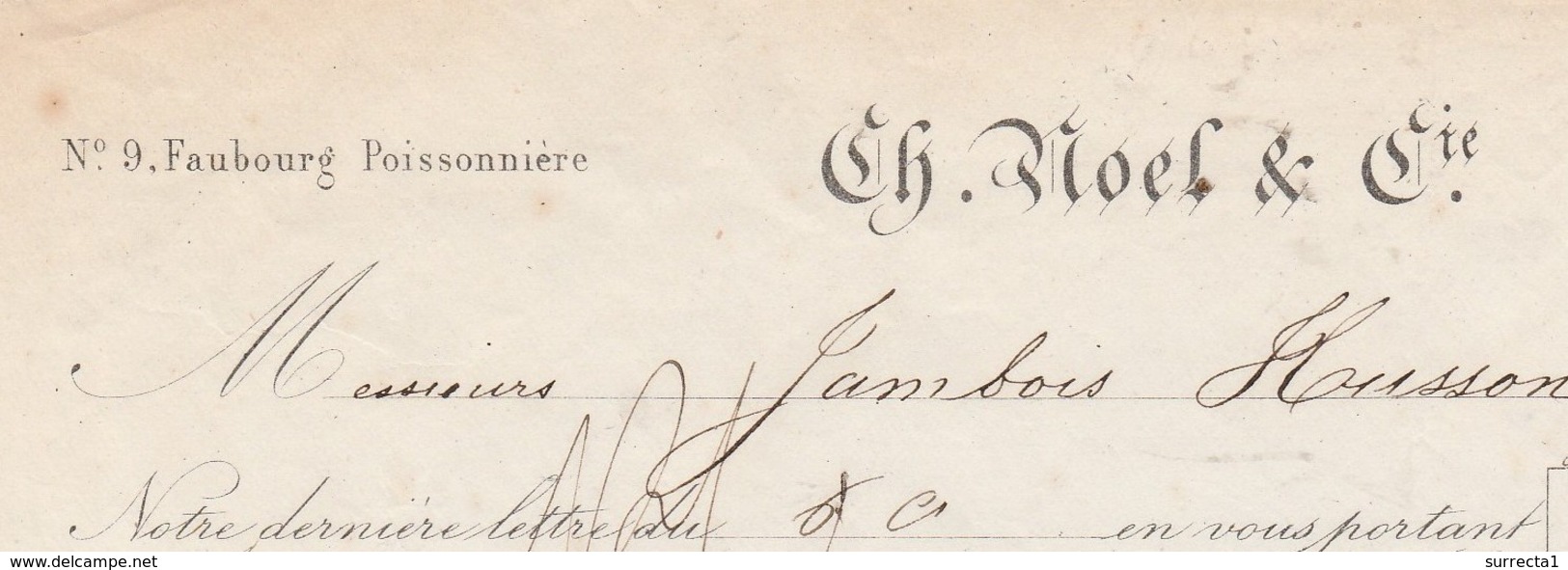 Facture 1864 / Ch. NOEL & Cie / Banque / 9 Fg Poissonnière / 75 Paris - 1800 – 1899