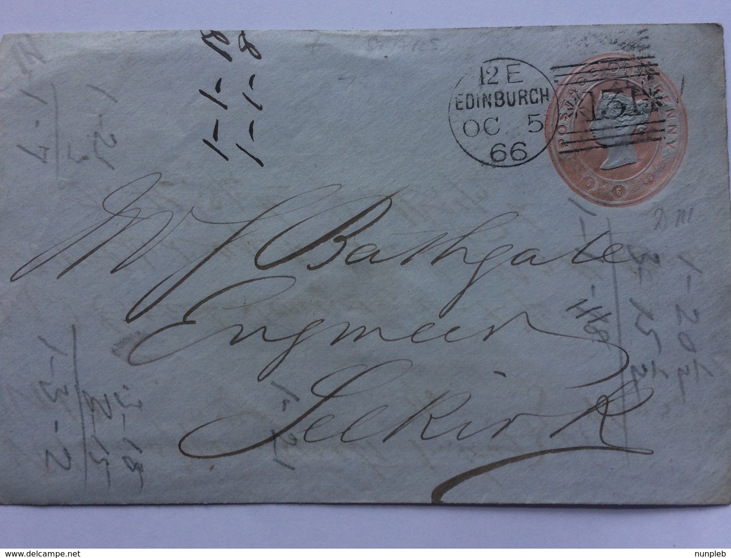 GB - Victoria Pre-paid Part Cover Rose Pink 1866 Edinburgh Duplex To Selkirk - Covers & Documents