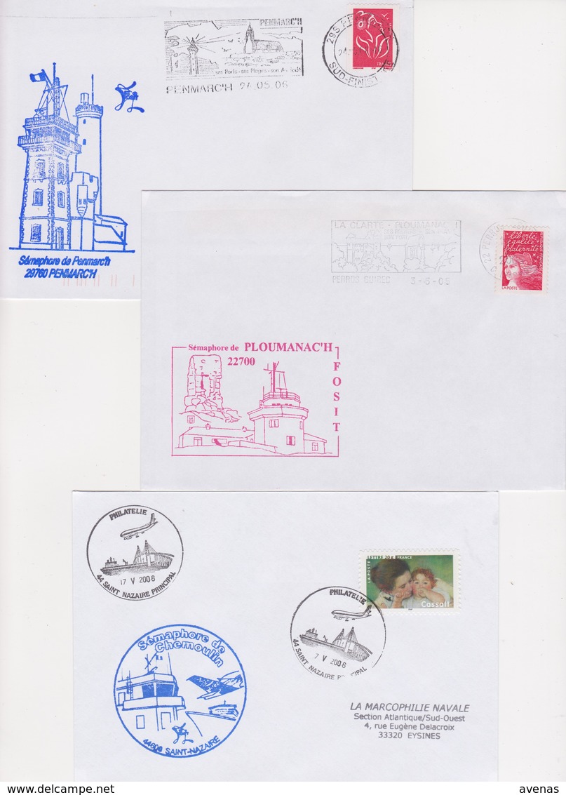 Lot 8 Lettres Cachet De SEMAPHORE Breton Bretagne Ploumanac'h Penmac'h Crozon Brest Fouesnant Cancale Plougonvelin ... - Télécom