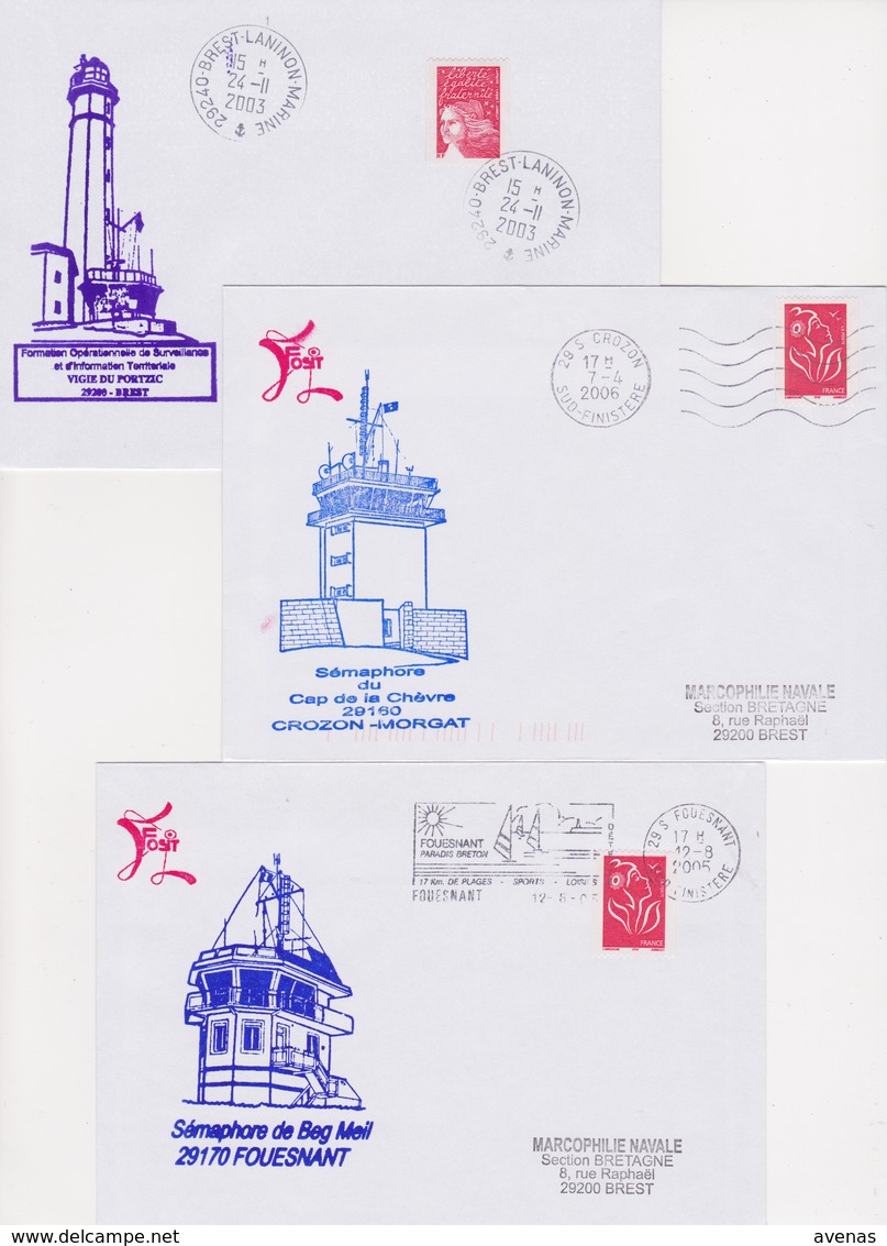 Lot 8 Lettres Cachet De SEMAPHORE Breton Bretagne Ploumanac'h Penmac'h Crozon Brest Fouesnant Cancale Plougonvelin ... - Télécom