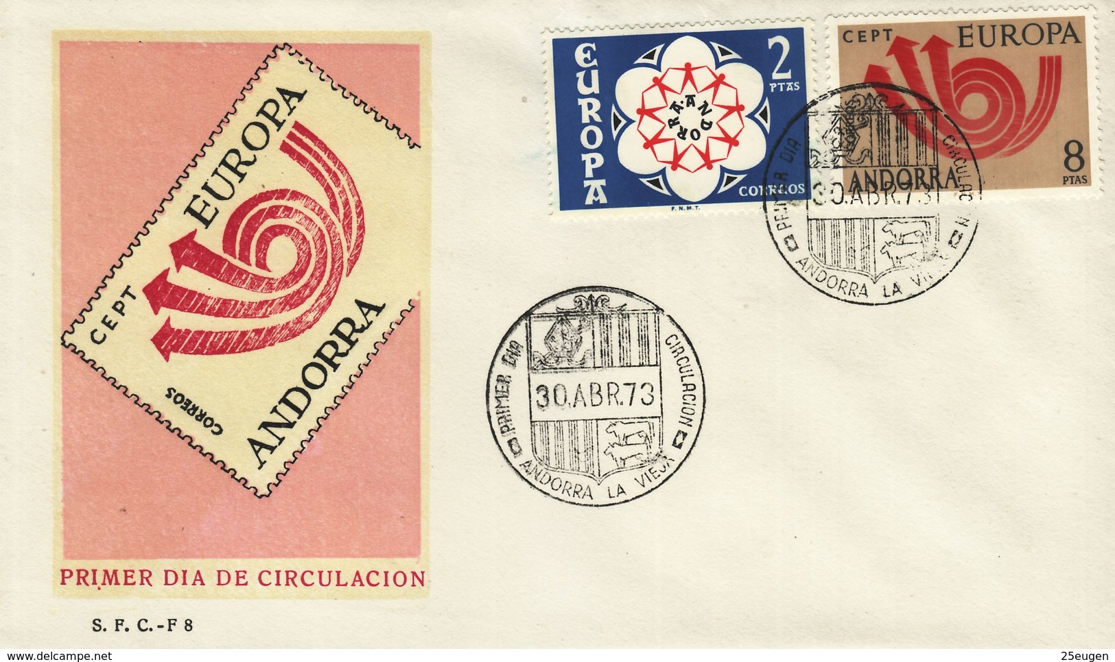 SPANISH ANDORRA  1973 EUROPA CEPT FDC - 1973