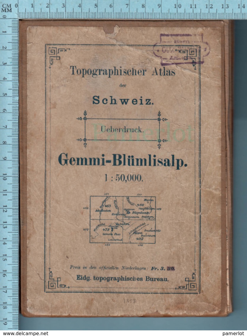 Topographischer Atlas Der Schweiz,Überdruck,1893 - Gemmi-Blümlisalp - Exkursionskarte - Maßstab 1:50000, Carte Sur Toile - Autres & Non Classés