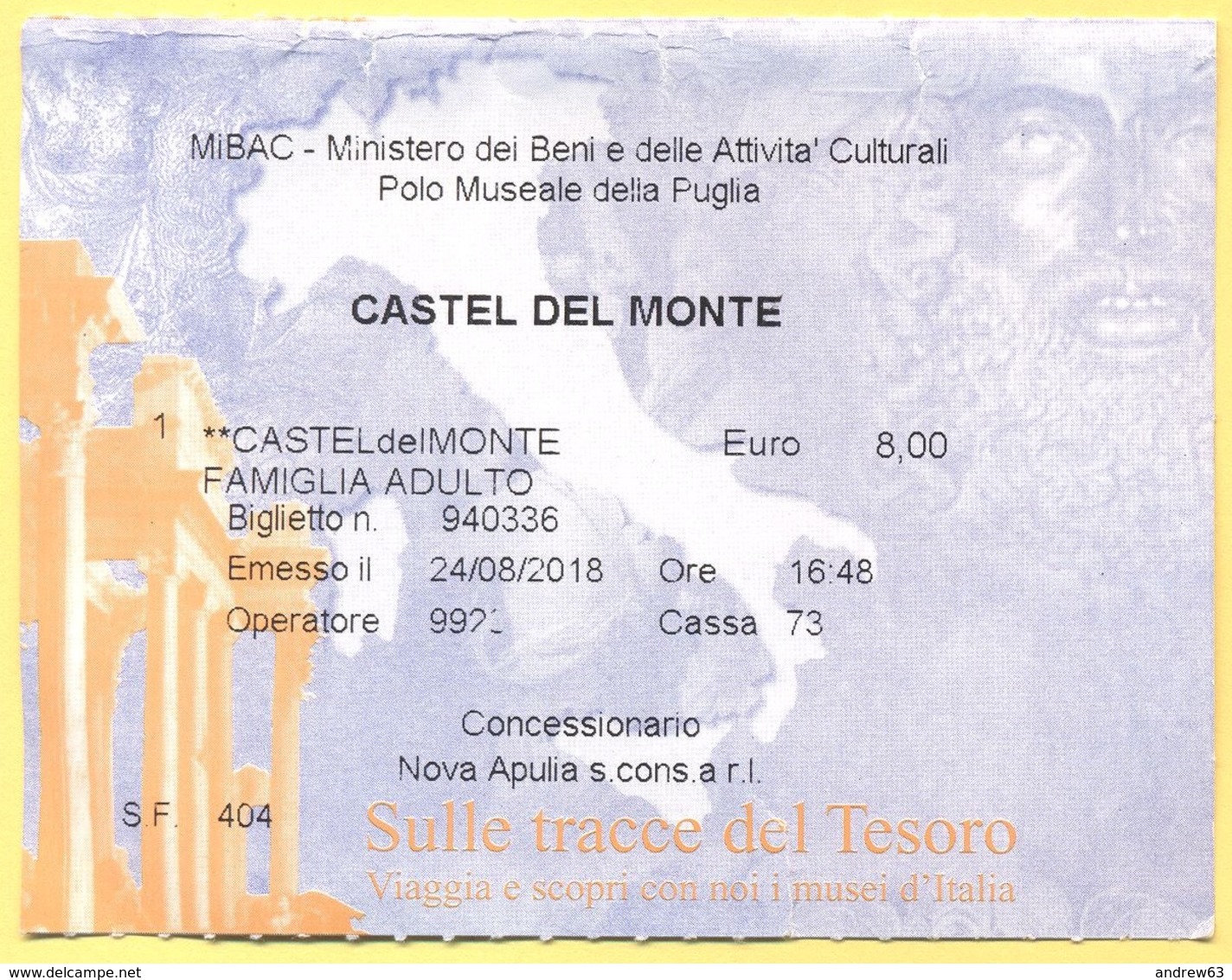 CASTEL DEL MONTE - MUSEO  - Sulle Tracce Del Tesoro - Biglietto D'Ingresso Adulto - Biglietti D'ingresso