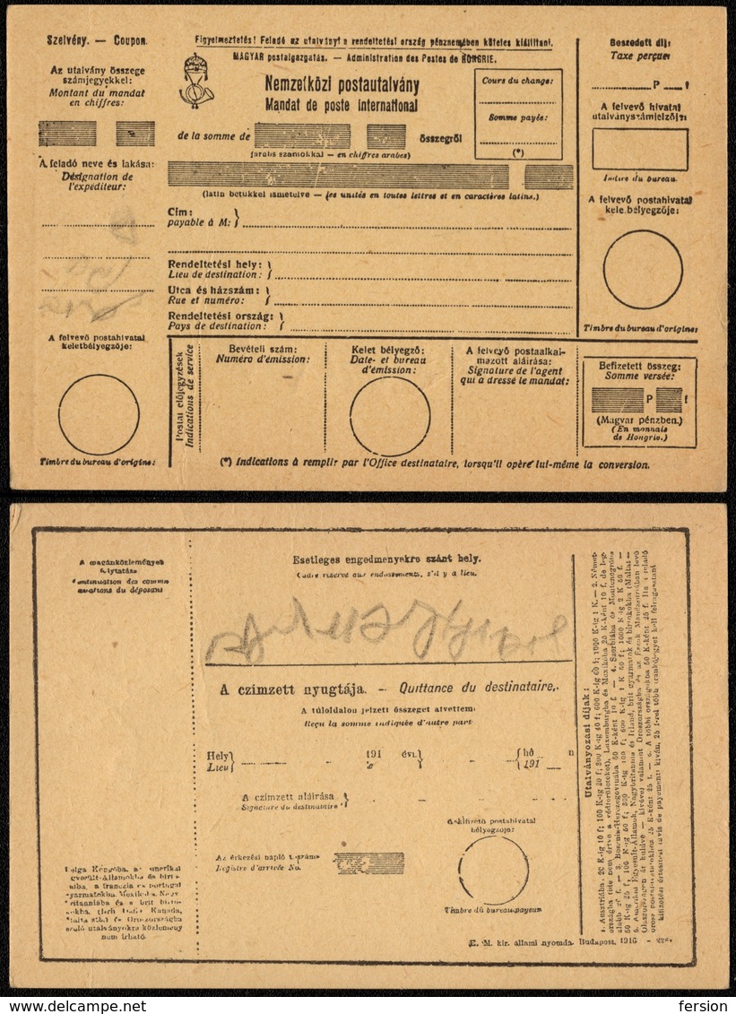 Post Office - CHILDREN POST OFFICE / MONEY Order FORM - International / HUNGARY 1930's - Parcel Post - Parcel Post
