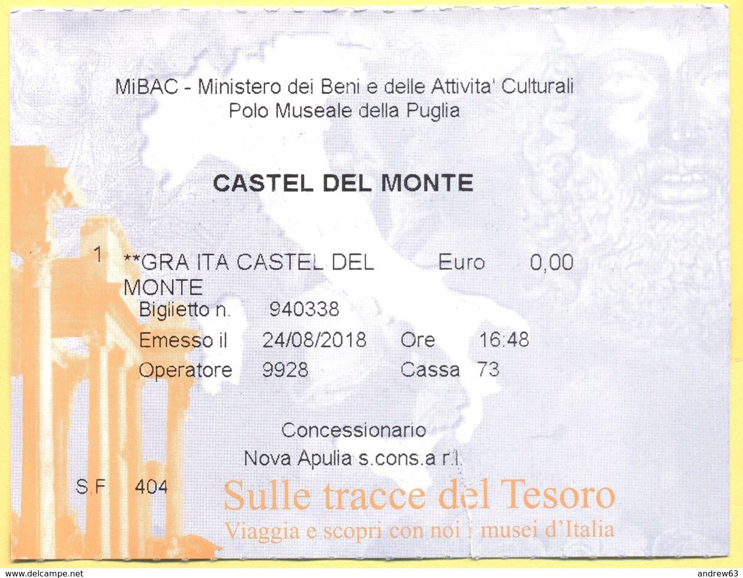 CASTEL DEL MONTE - MUSEO  - Sulle Tracce Del Tesoro - Biglietto D'Ingresso Gratuito - Biglietti D'ingresso