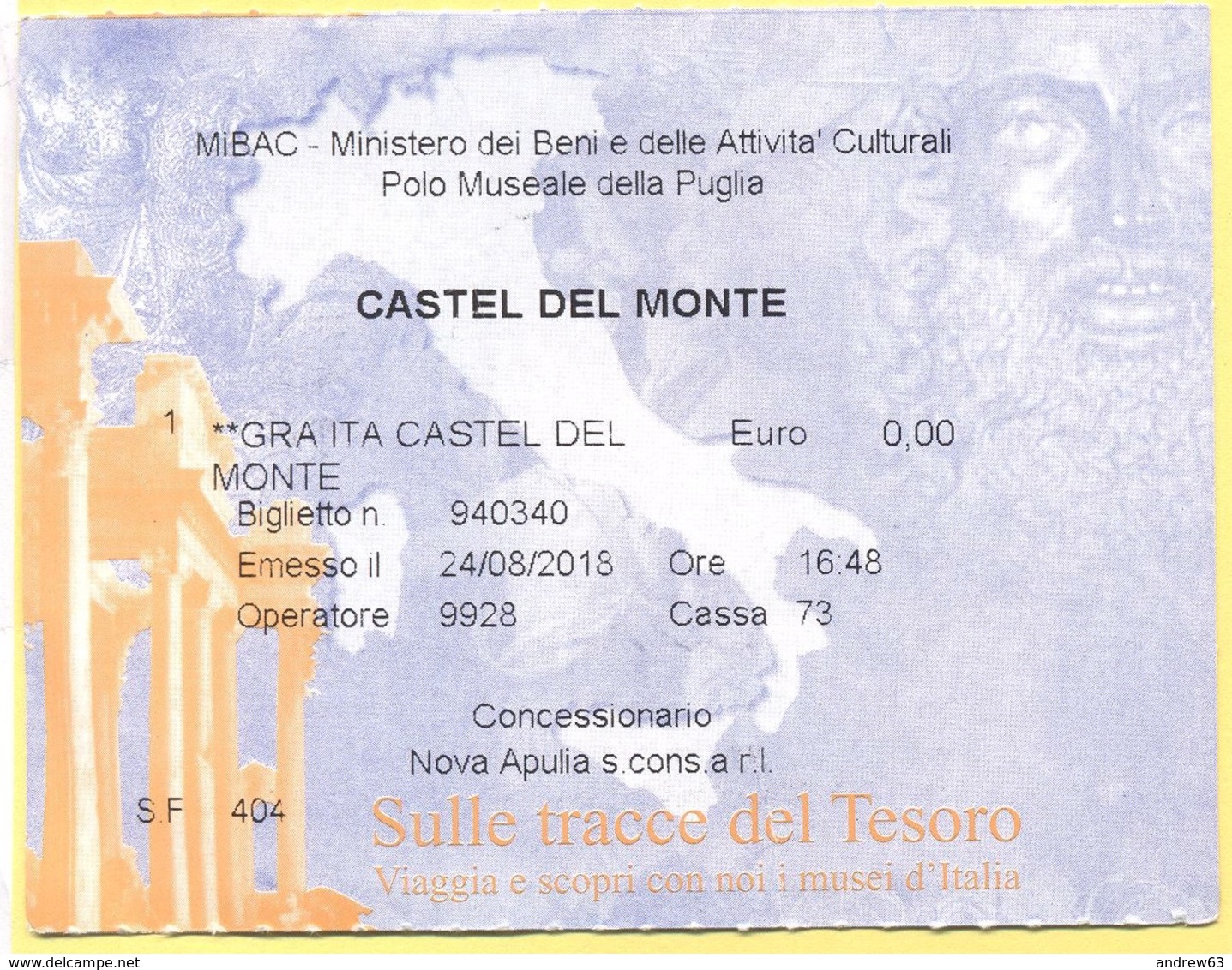 CASTEL DEL MONTE - MUSEO  - Sulle Tracce Del Tesoro - Biglietto D'Ingresso Gratuito - Biglietti D'ingresso