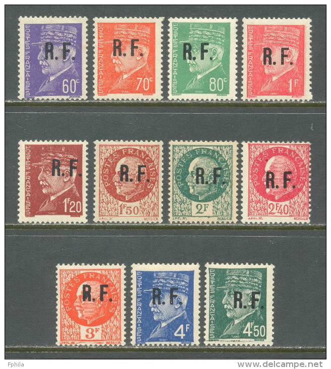 1944 FRANCE POITIERS LIBERATION R.F. OVERPRINTS TYPE III 1-11 MNH ** - Libération