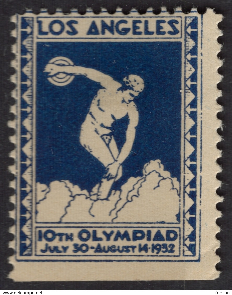 Olympic Games LOS ANGELES USA 1932 Discus Throw Athletics -  LABEL CINDERELLA VIGNETTE - MH - Summer 1932: Los Angeles