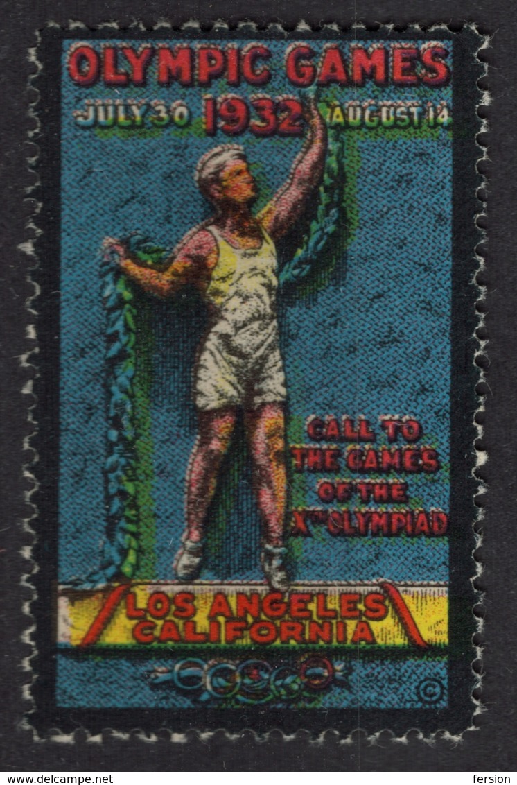 Olympic Games LOS ANGELES USA 1932 - CHAMPION-  LABEL CINDERELLA VIGNETTE - MH - Ete 1932: Los Angeles
