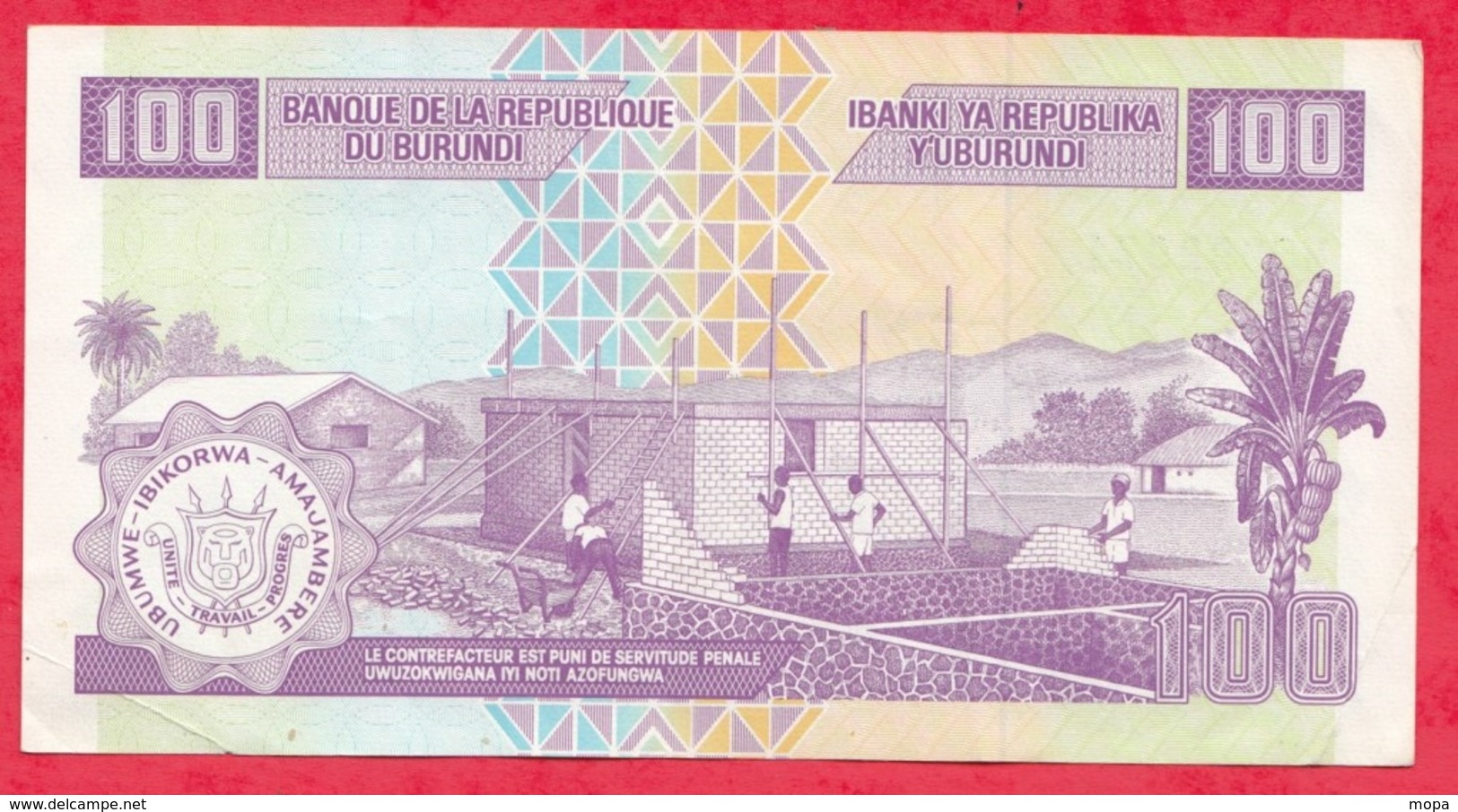 Burundi 100 Francs Du 01/09/2011 ---XF/SUP+ - Burundi