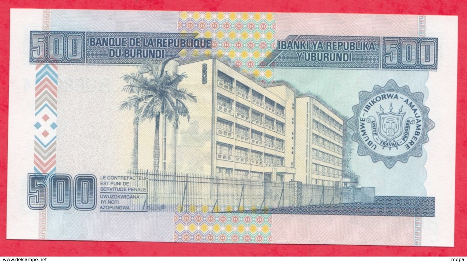 Burundi 500 Francs Du 31/10/2013 ---UNC - Burundi