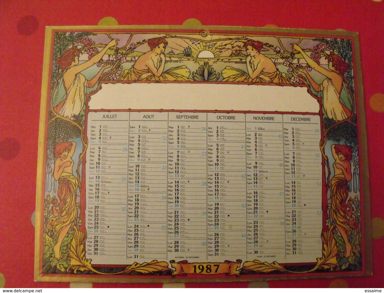 1987. Calendrier Cartonné. Art Nouveau Genre Mucha - Grand Format : 1981-90