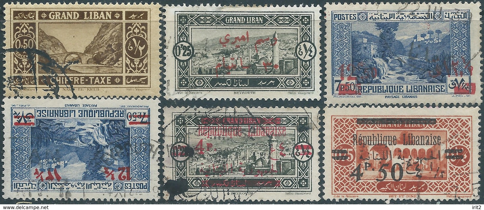 Libano- Liban - LEBANON Republic, 5 VALUES WITH OVERPRINTED + Revenue Stamps TAX ,used - Lebanon