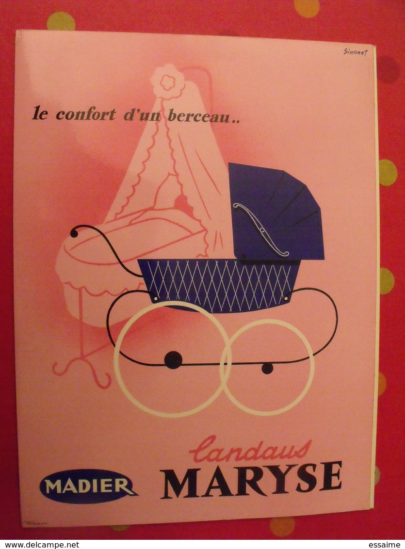 Publicité Laudaus Maryse Madier. Dessin Berceau Laudau Signé Simonet. Pochette à Rabat Vers 1960-70 - Publicités