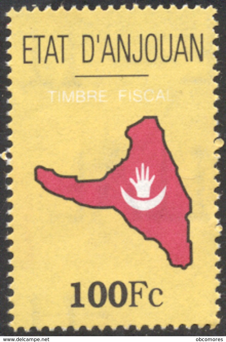 Comores ANJOUAN INDEPENDANTE (1997-2001) - Timbres Fiscal 100 Fc Neuf ** - Revenue Stamp MNH - Carte De L'île - Comores (1975-...)