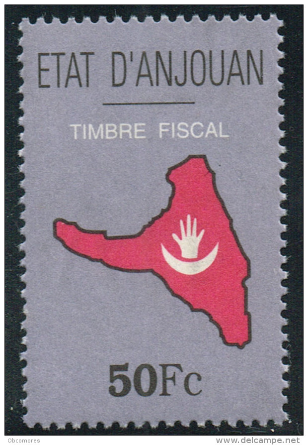 Comores ANJOUAN INDEPENDANTE (1997-2001) - Timbres Fiscal 50 Fc Neuf ** - Revenue Stamp MNH - Carte De L'île - Comores (1975-...)
