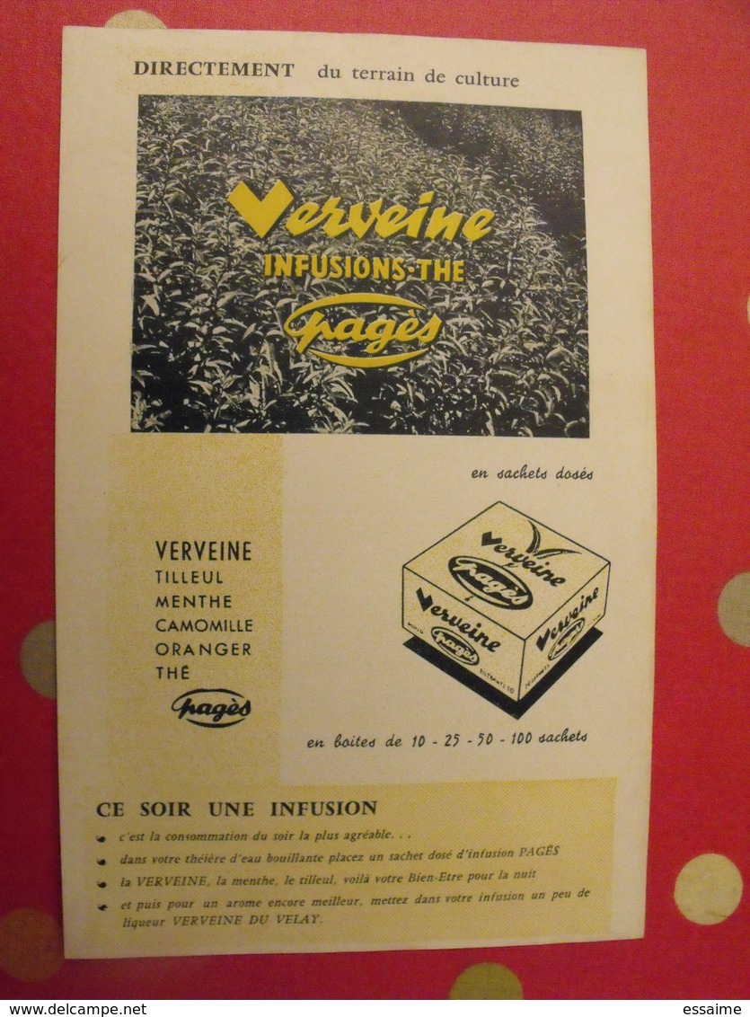 Publicité Verveine Du Velay, La Liqueur Digestive. Liqueurs Pagès. Infusions Thé. Vers 1970 - Publicités