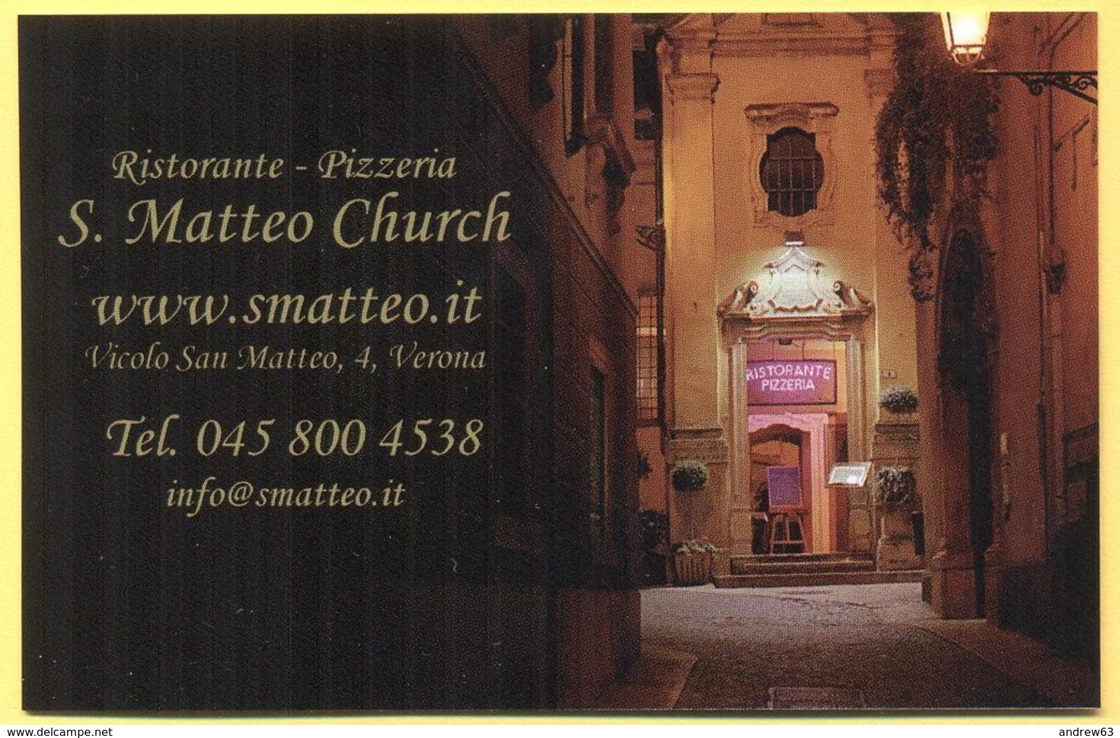 Biglietto Da Visita - 2018 - ITALIA - ITALY - ITALIE - Verona - Rist.Pizz. S. Matteo Church - Cartes De Visite