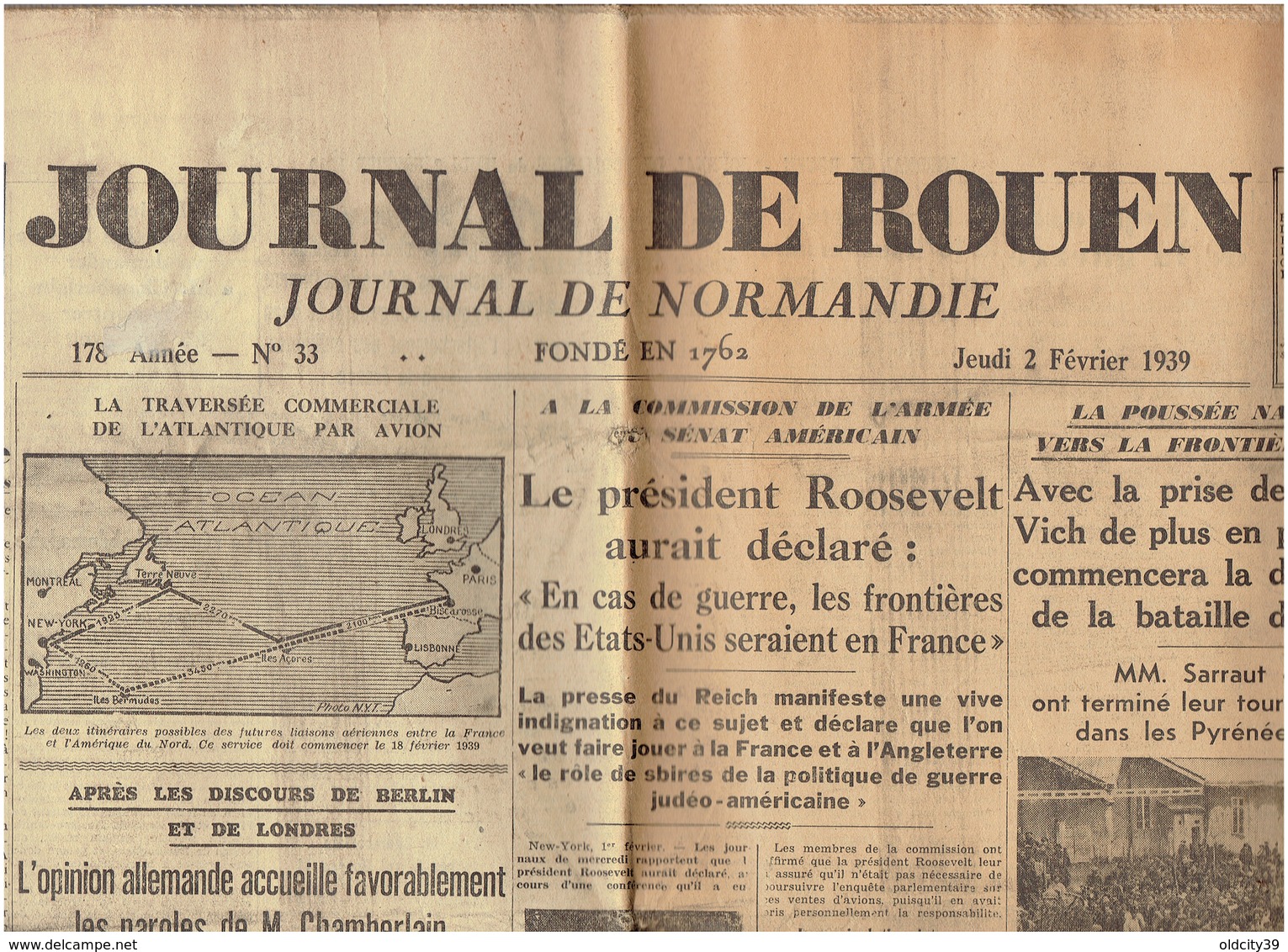 JOURNAL De ROUEN ( Journal De Normandie )2 Fevrier 1939 Camp De PRATS De MOLLO Guerre D'Espagne Berga Vich - Autres & Non Classés