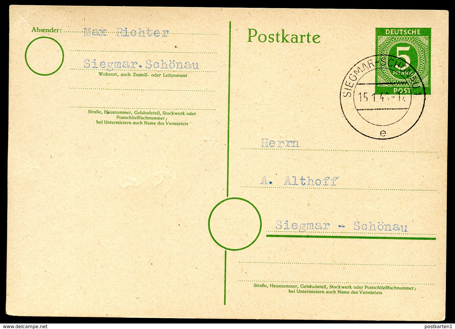 Kontrollrat  P950 SIGMAR-SCHÖNAU 15.1.1946 - Autres & Non Classés
