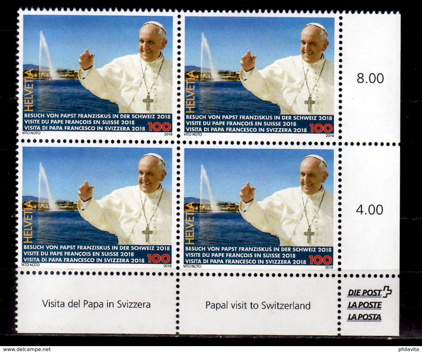 2018 Switzerland - Visit Of Pope Francioscos I To Switzerland - BLock Of 4 MNH** MiNr. 2552 - Nuovi