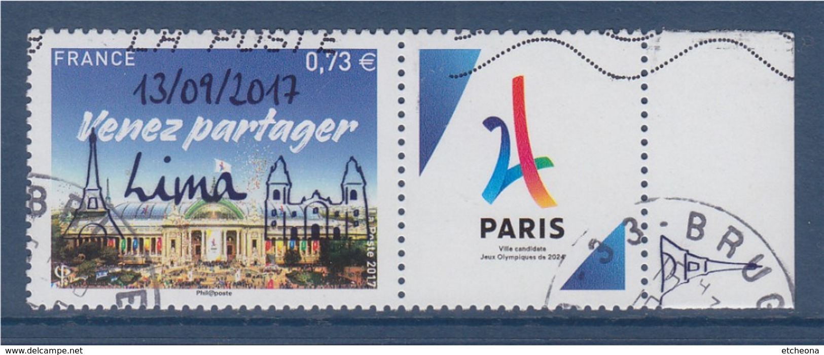 = Venez Partager Paris Ville Candidate Aux Jeux Olympiques De 2024 Oblitéré Timbre 0.73€ Logo Sur Vignette N°5144A - 2010-.. Matasellados