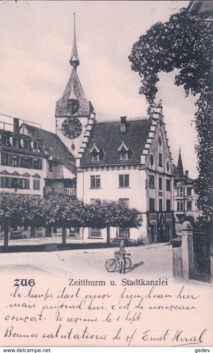 Zug, Zeitthurm Und Stadtkanzlei, Cycliste (27.8.04) - Zoug