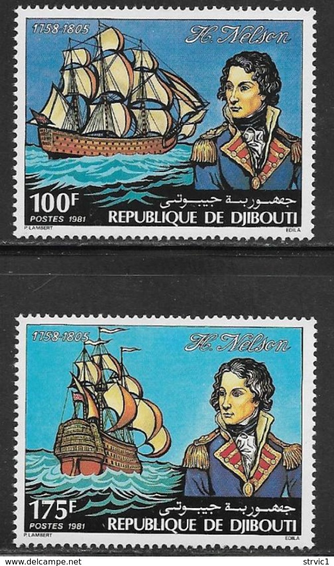 Djibouti Scott # 531-2 MNH Lord Nelson, Ships, 1981 - Djibouti (1977-...)