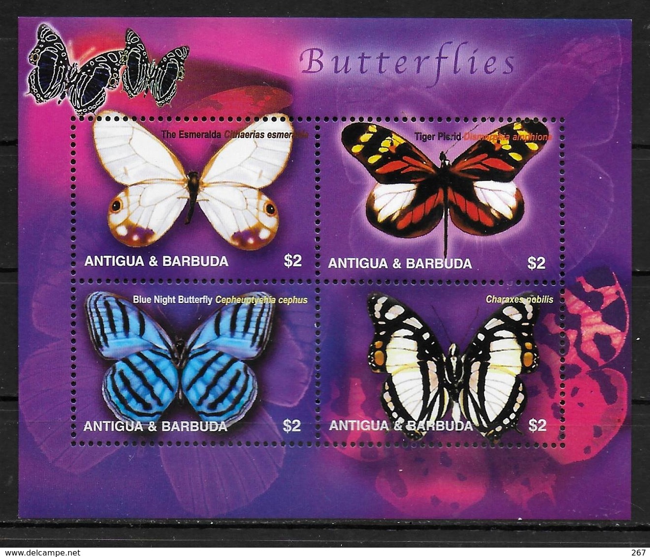 ANTIGUA  Feuillet N° 3431a/d  * *  ( Cote 10e ) Papillons - Papillons