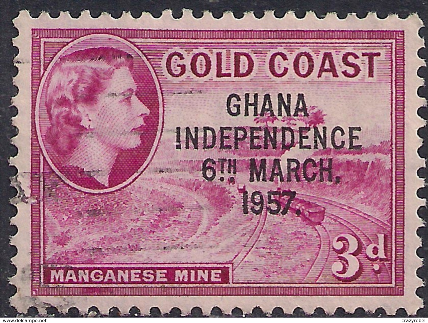 Ghana 1957 - 58 QE2 3d Magenta Ovpt Independence 1957 SG 175  ( H1269 ) - Ghana (1957-...)