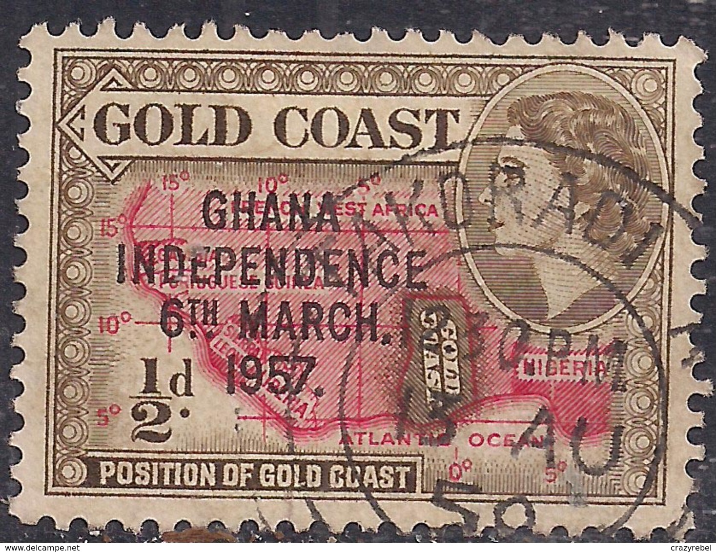 Ghana 1957 - 58 QE2 1/2d Bistre Brown & Scarlet Ovpt Independence 1957 SG 170  ( H1277 ) - Ghana (1957-...)