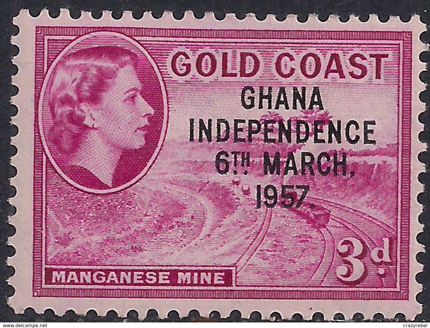 Ghana 1957 - 58 QE2 3d Magenta Ovpt Independence 1957 MM SG 175  ( H1272 ) - Ghana (1957-...)