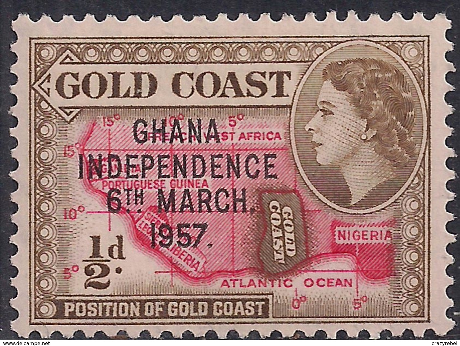 Ghana 1957 - 58 QE2 1/2d Bistre Brown & Scarlet Ovpt Independence 1957 MM SG 170 ( H1276 ) - Ghana (1957-...)