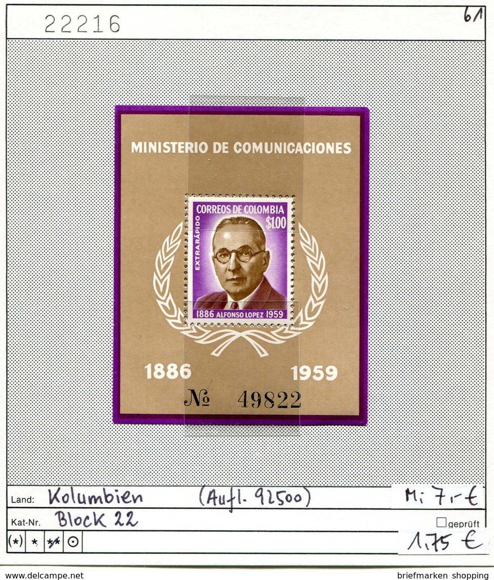 Kolumbien 1961 - Colombia 1961 - Michel 22 - ** Mnh Neuf Postfris - Kolumbien